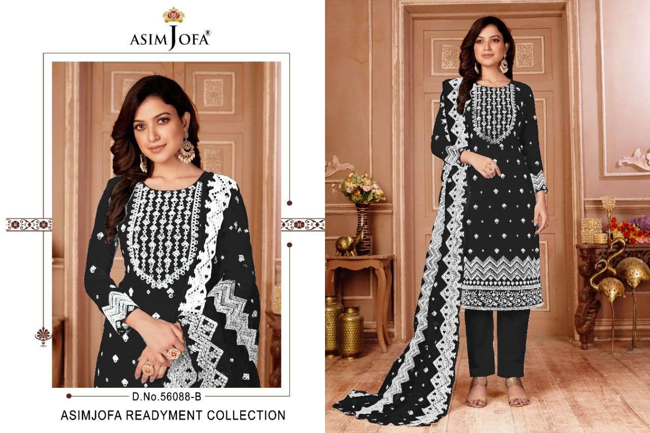 Asimjofa Readymade pakistani suits Collection design number 56088 b black colour pakistani suit readymade  