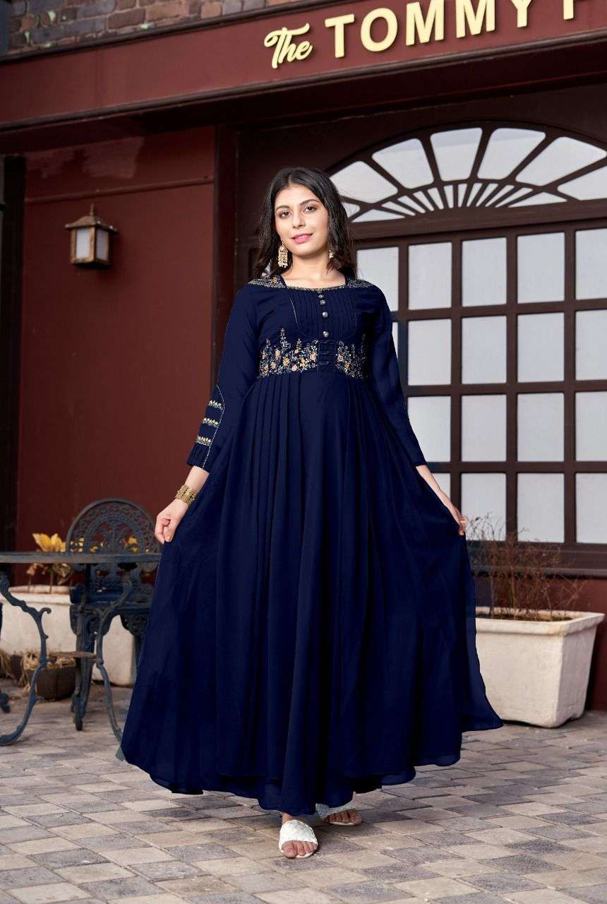  Full Flair Long Gown with Heavy Hand work georgette fabric pqartywear simple sober gown 