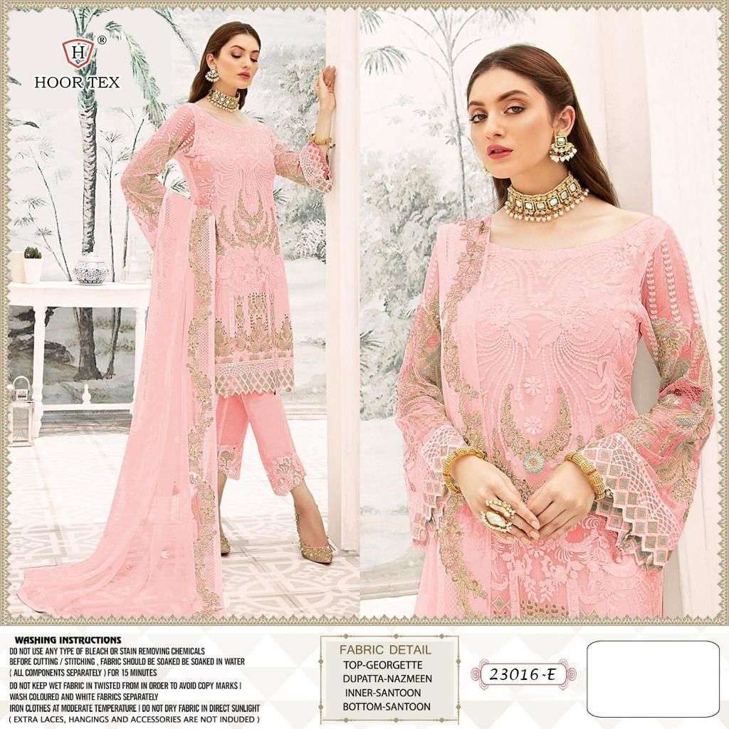 hoor tex design number 23016-A,B,C,D,E,F colour indian pakistani concept suits faux georgette embroidery beautifull pakistani suits 