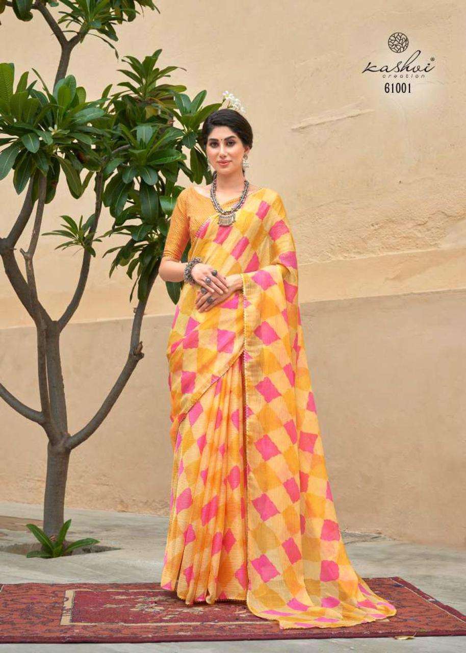 lt fabrics kashvi creation saree catalogue tanishq heavy ciffon saree indian catalogue branded saree collection series 61001 to 61010