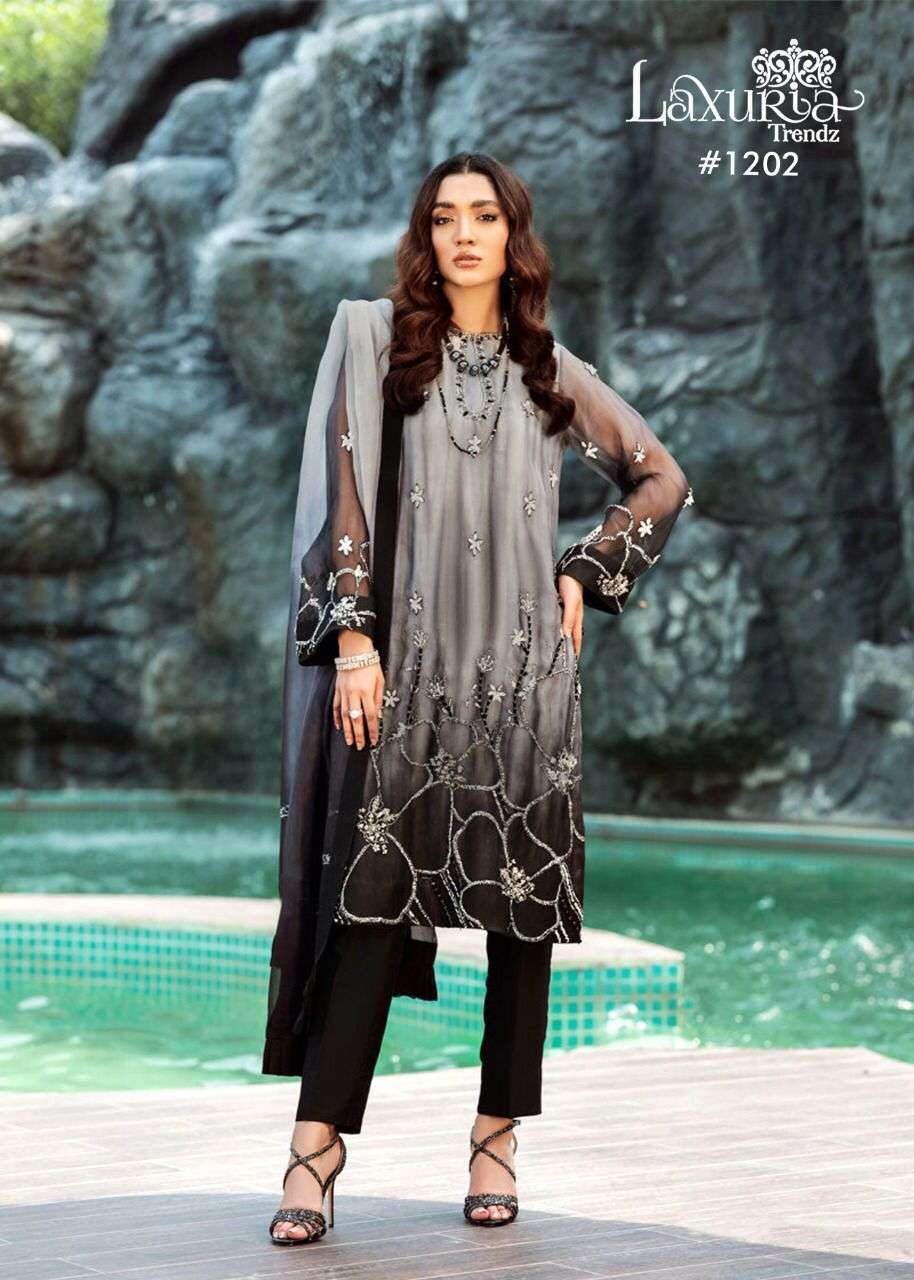 Luxury pret Collection in Tunic andCigarette Pants With Duptta Beautiful Colour design number 1202 laxuria trendz indian grey and black readymade suit indian pakistani suits 