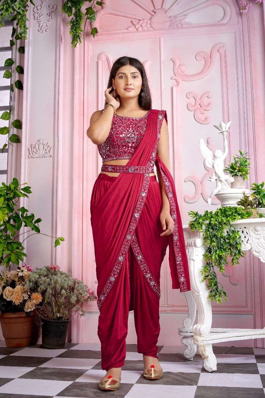 ready to wear saree imported lycra stretchable fabric saree handwork blouse collection saree indian saree dhoti style saree with belt indo western saree 
