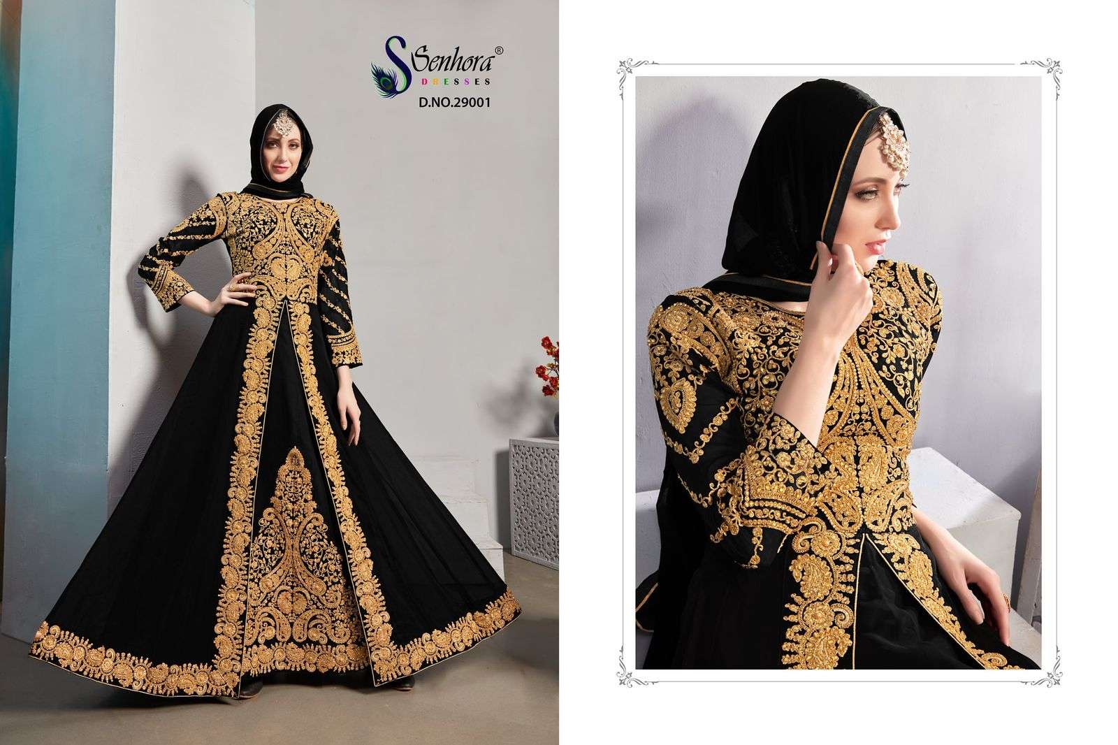 Senhora Dresses catalogue afrin vol 29 design number 29001 to 29004 hijab style duppta heavy fancy suits collection for dubai boutique taste 