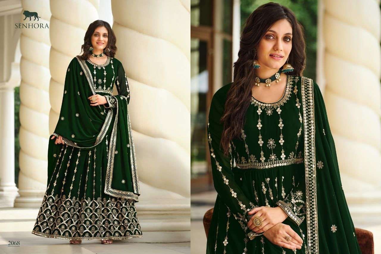 Senhora Dresses catalogue moksa series 2068 to 2071 heavy golden sequnce 9mm embroidery suits indian anarkali heavy suits indian catalogue brand collection partywear suits dress 