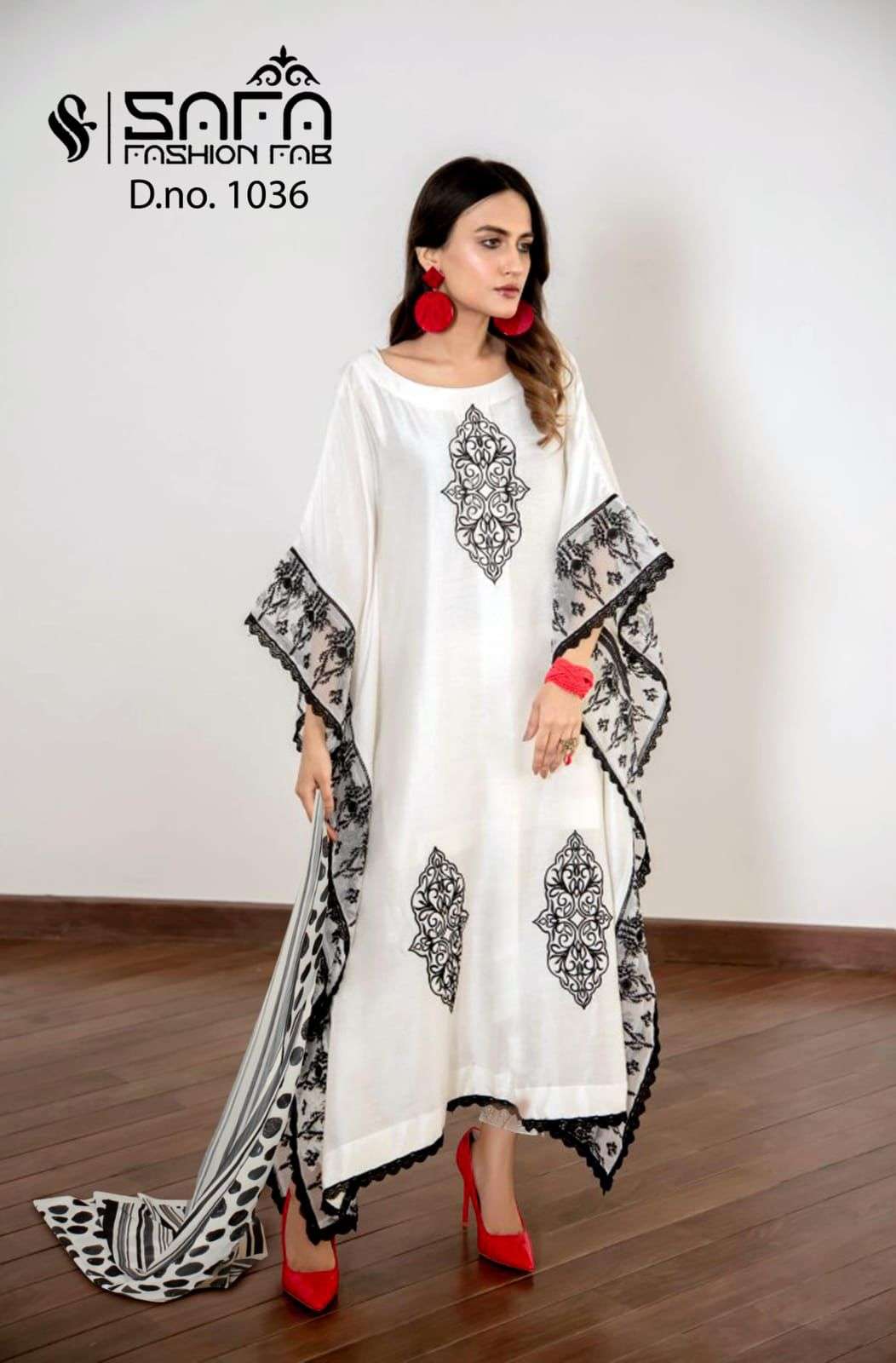 white kaftan with pant and duppta safa fashion design number sf 1036 white and black embroidery crafted kaftan collection indian kaftan collection