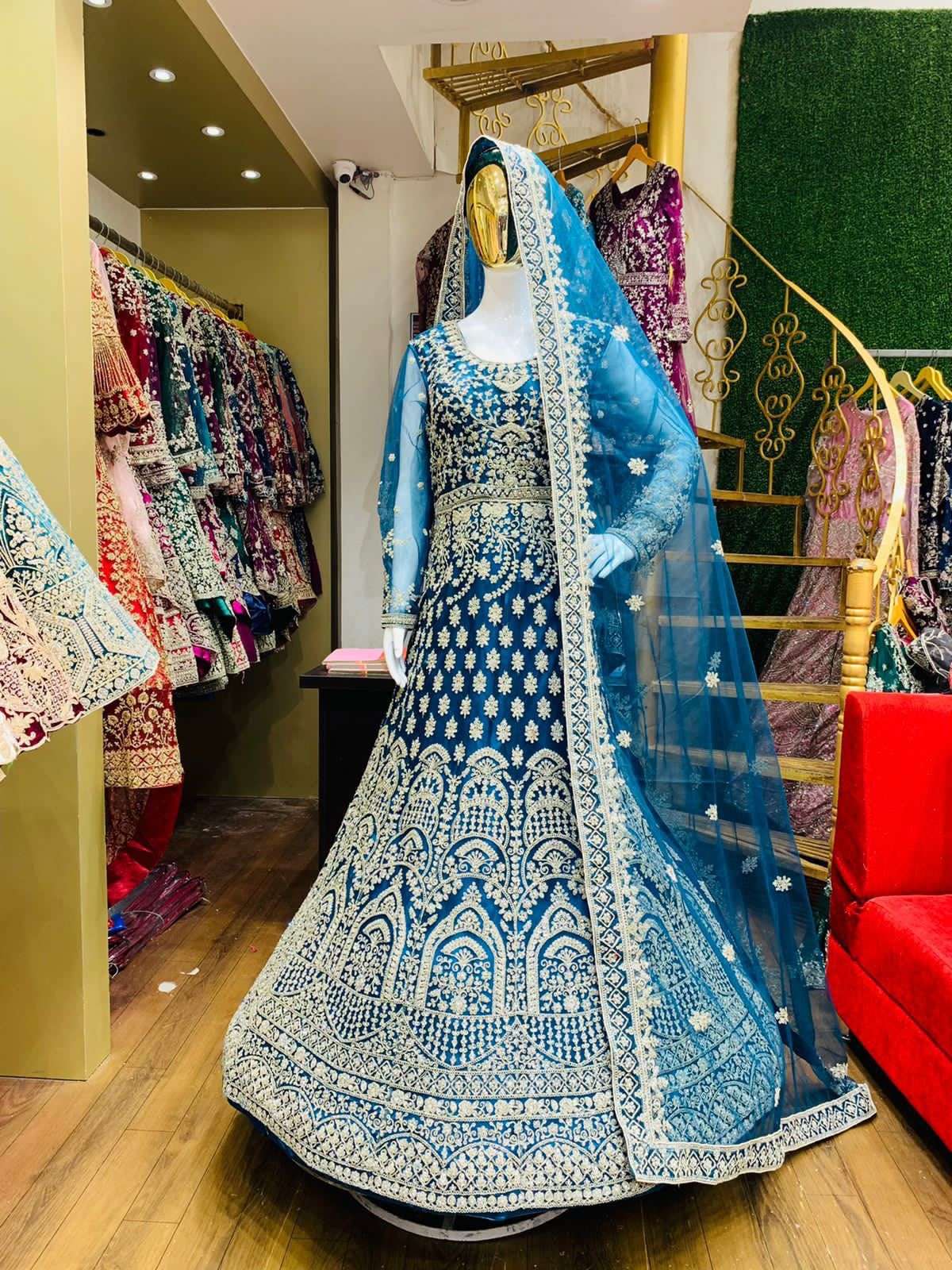 heavy anarkali style gown boutique collection heavy light dark collection wedding indian ethnic wear bridal wears for small function in india  Net with Full heavy original jarkhand