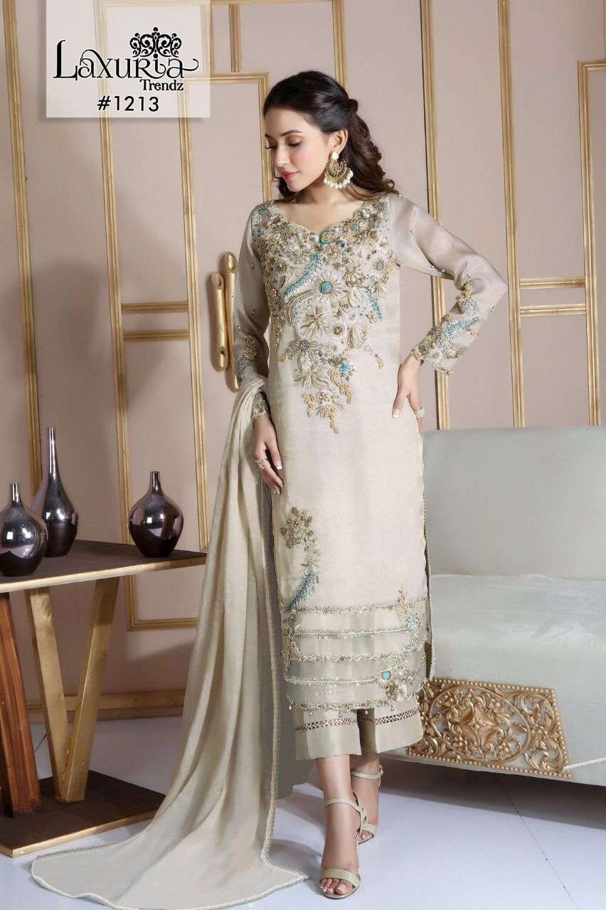 new handwork kurtie with pant and duppta collection designer stylish embroidery suits indian readymade suits indian pakistani concept readymade suit laxuria trendz design number 1213