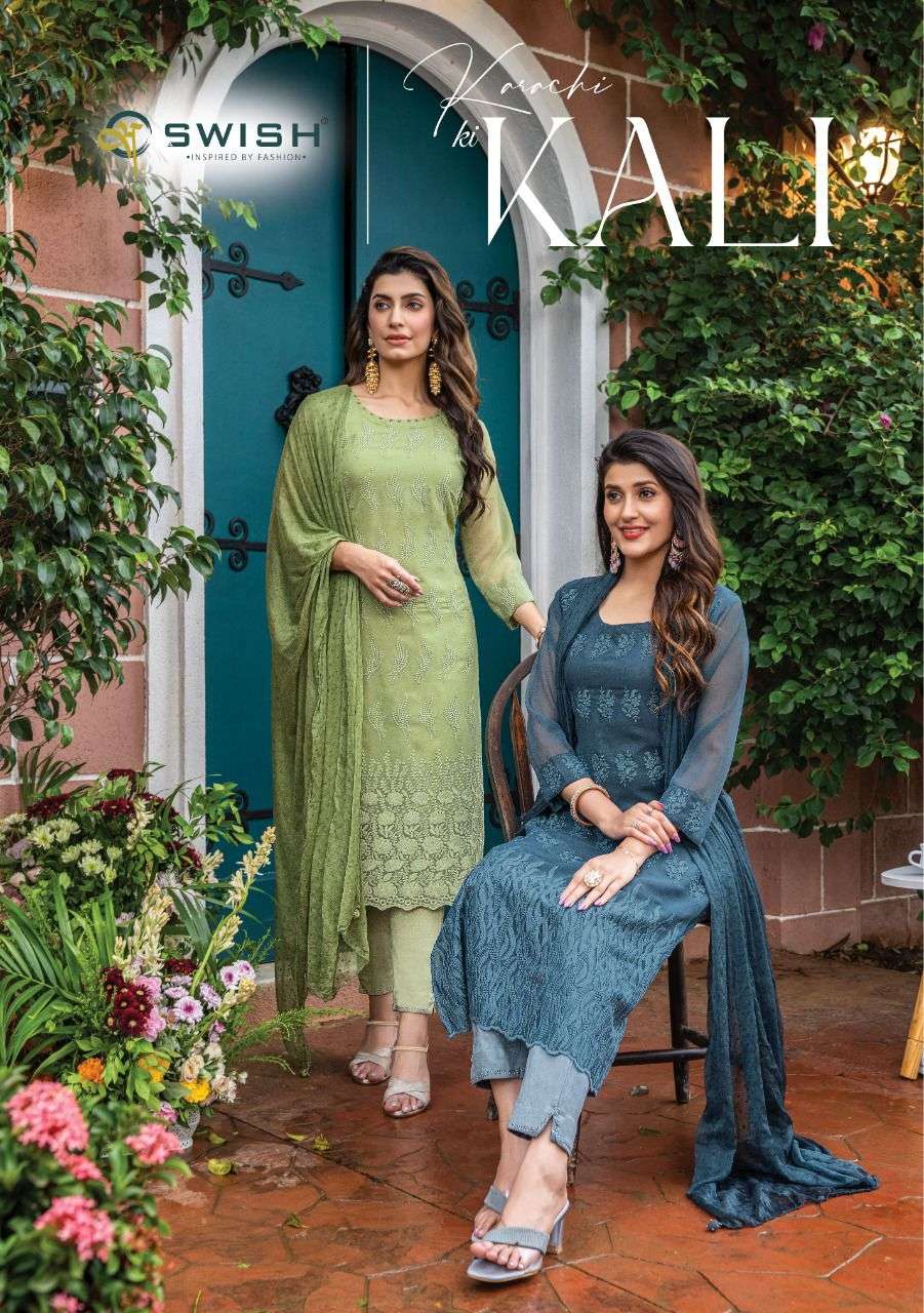 S se Swish catalogue karachi ki kali series kali 101 to kali 106  pakistani concept readymade dresses collection wholesaler of pakistani dresses in surat 