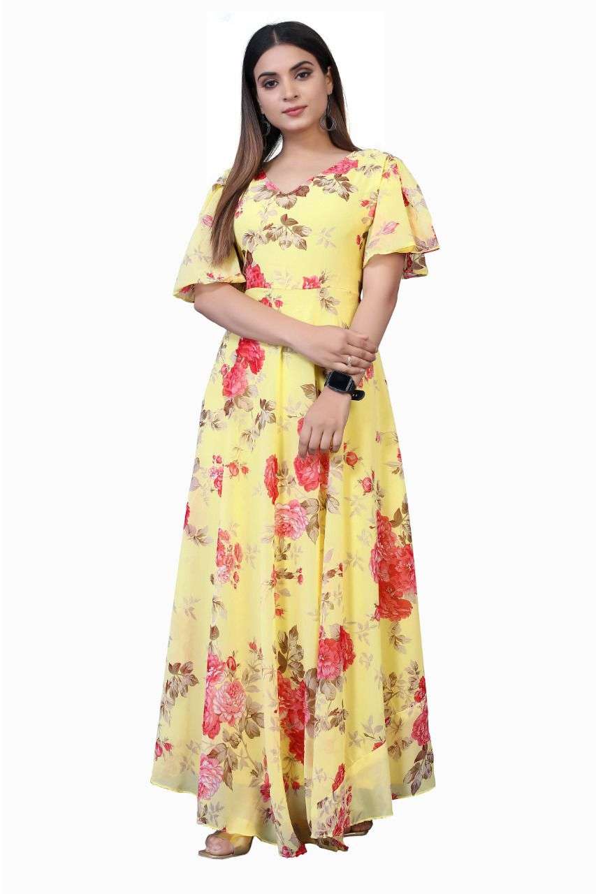georgette digital printed flower print gown full flair daily wear gown collection for girls trendy womens floor touch gown 