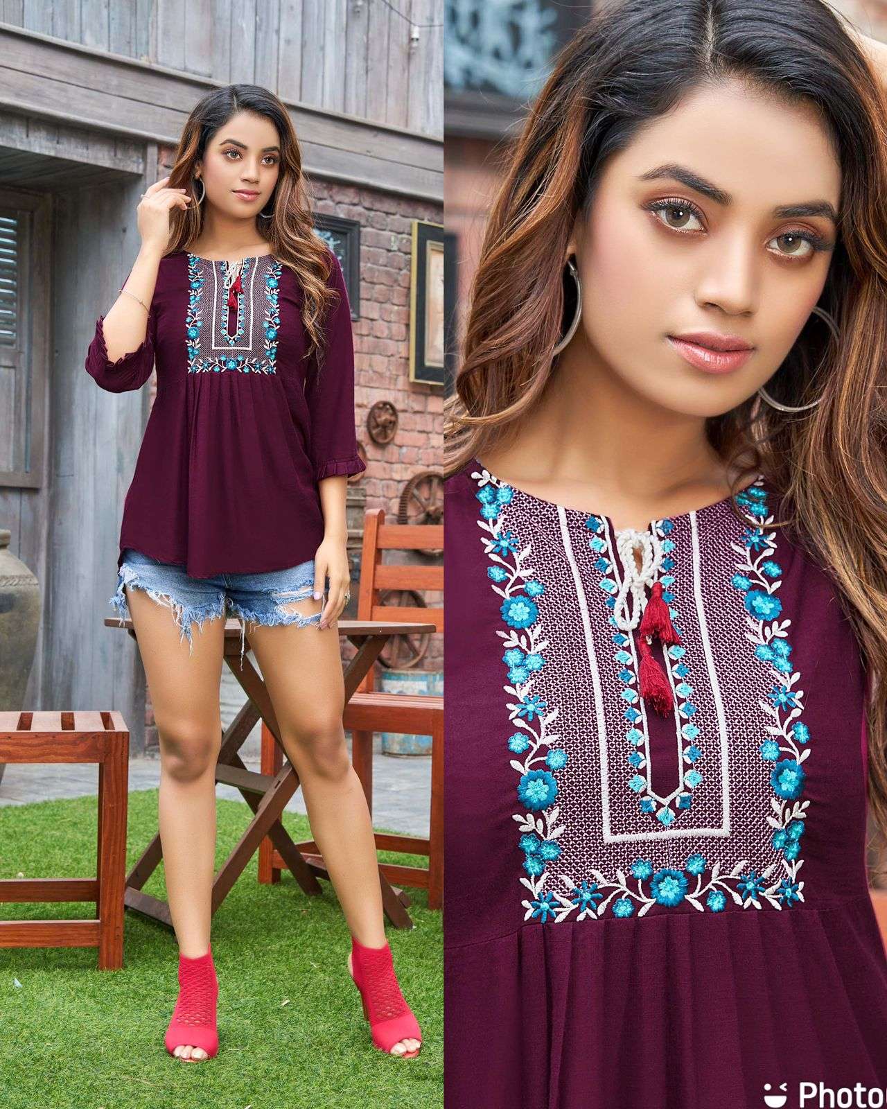 Embroidery Work Short Tops for Office and Regular Wear catalogue bubbly reyon cotton tops