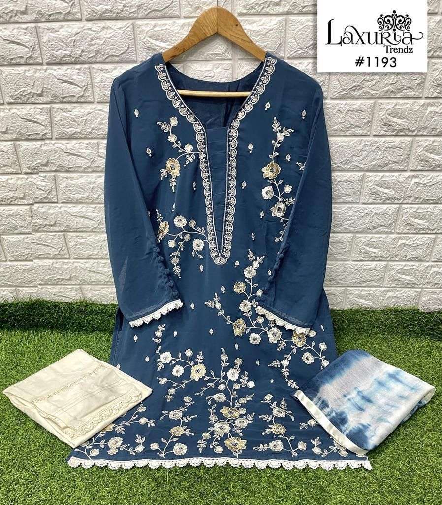 laxuria trendz design number 1193 kurtie with pant and duppta fox georgette readymade pakistani suit collection