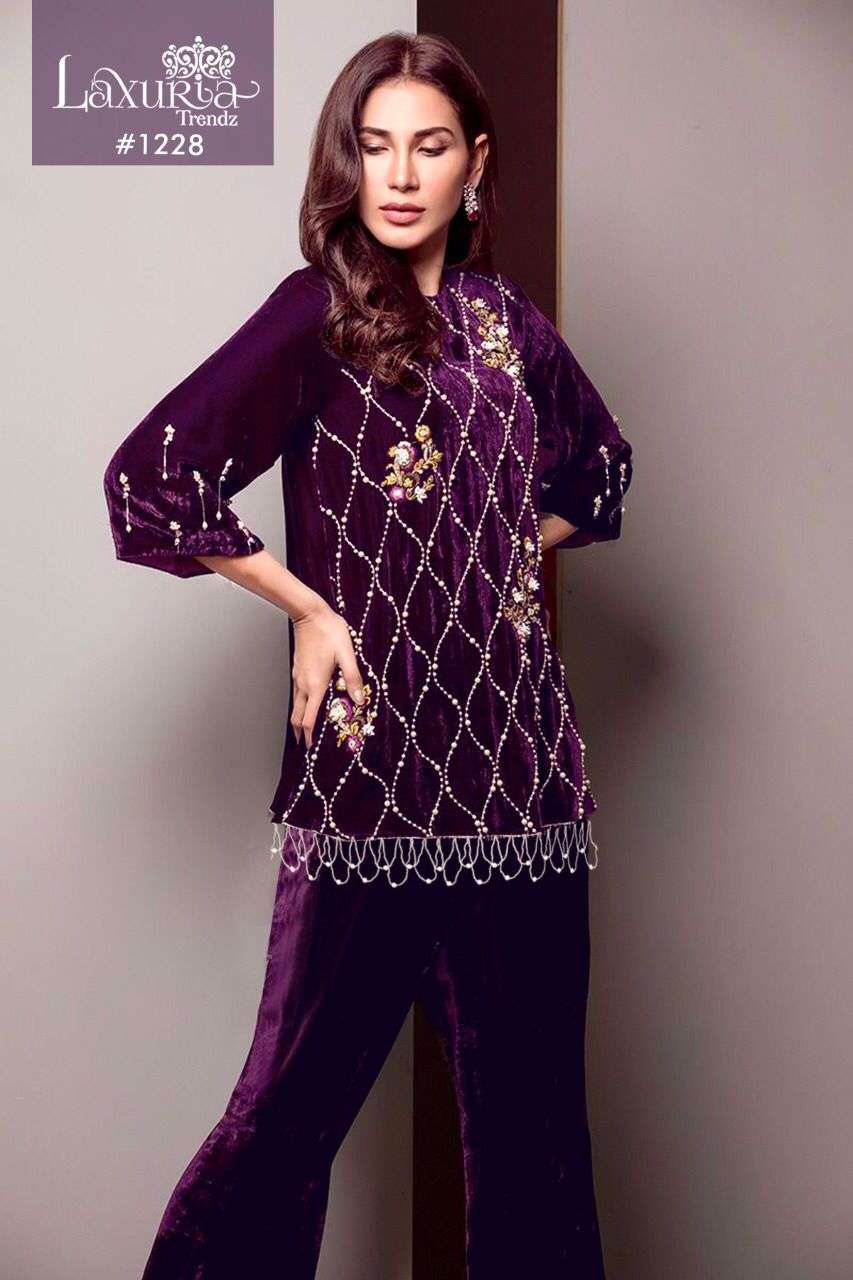 laxuria trendz design number 1228 9000 velvet designer coord set indian indo western wear for girls