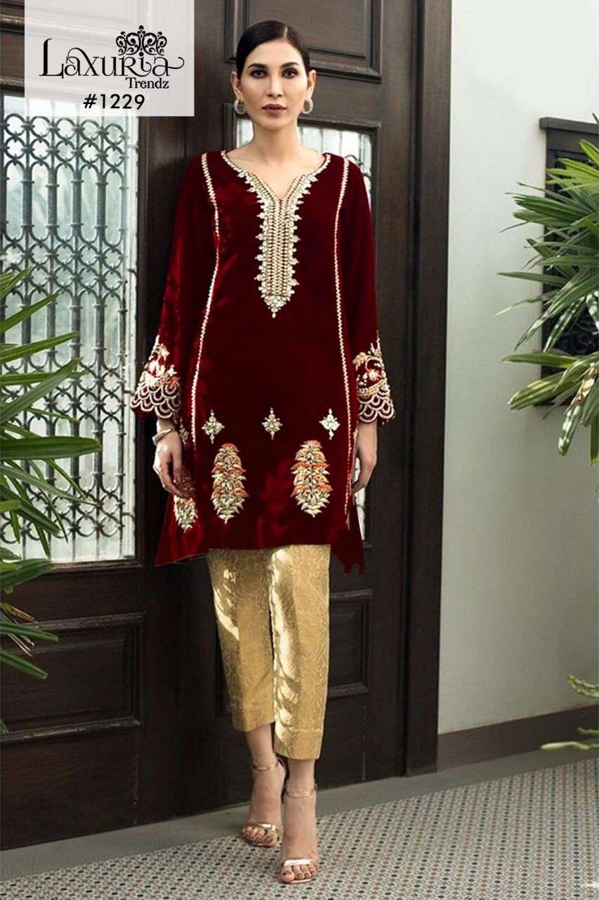 laxuria trendz special winter collection 2022 design number 1229 9000 velvet collection indo western style pakistani readymade suits collection
