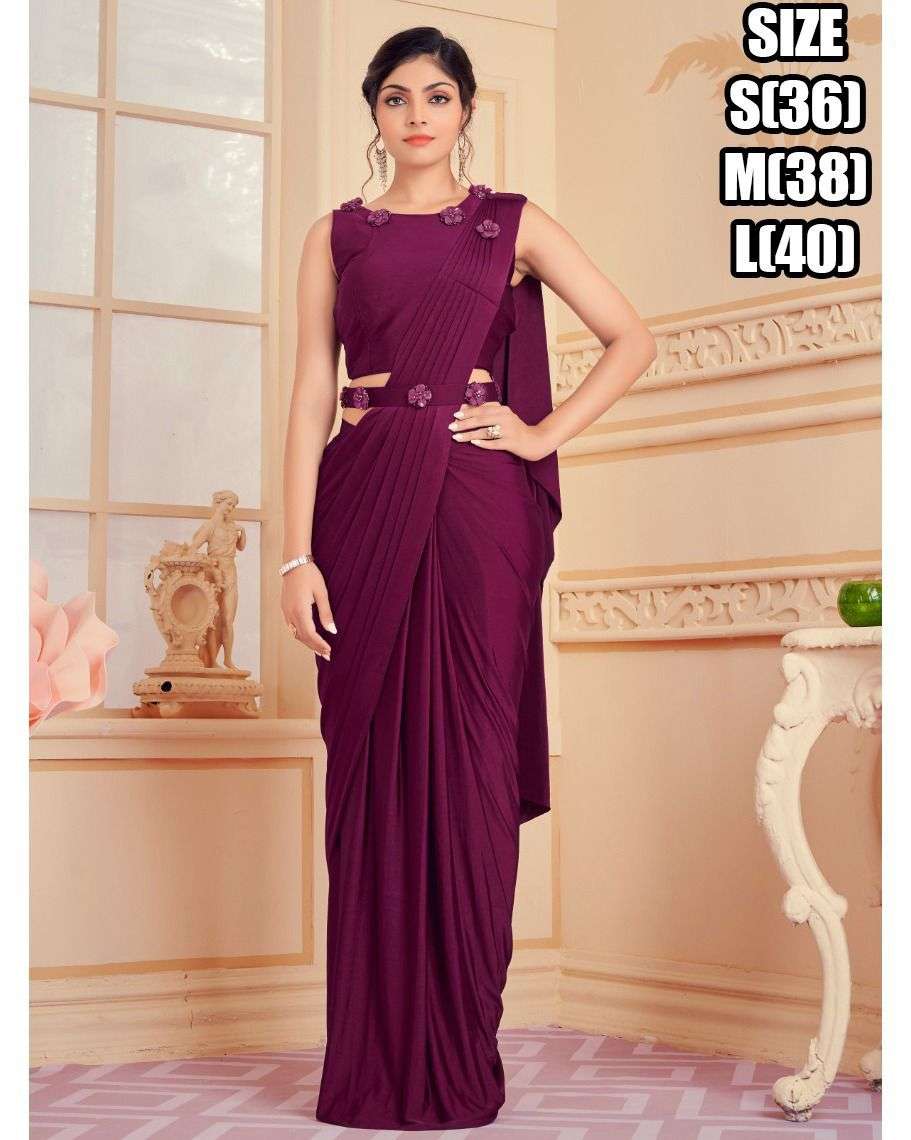 preseting designer ready to wear saree with stiched blouse imported lycra fabric fast wearable saree
