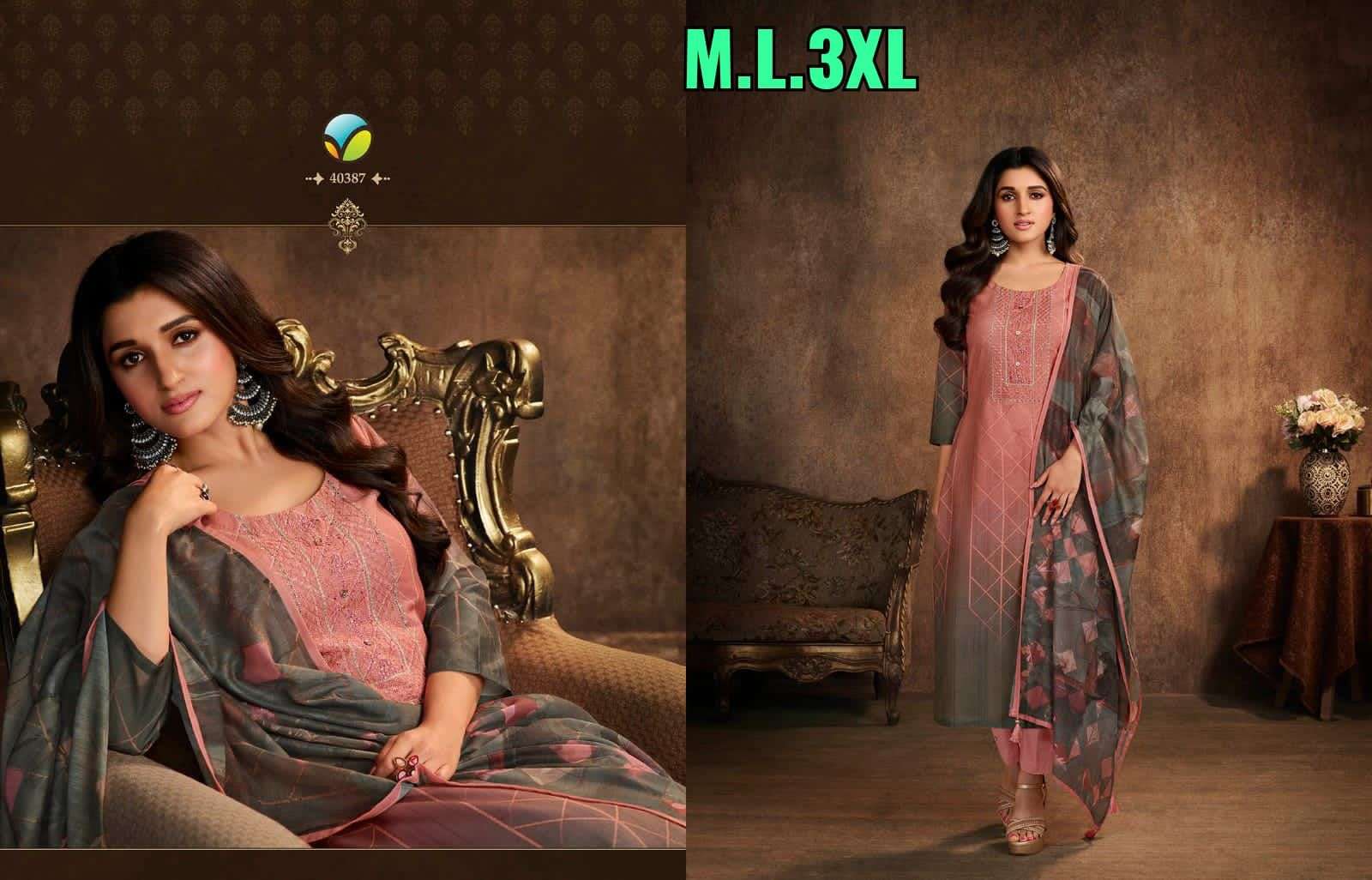 vinay fashion presents catalogue glorious series 40381 to 40388 machlin digital print with emboridery kurtie readymade indian dresses collection
