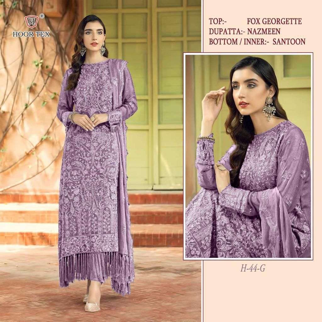 hoor tex series h-44 a to d pakistani suits collection full embroidery partywear pakistani suits collection