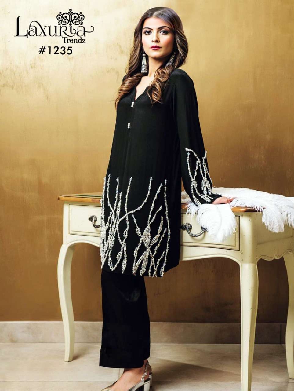 laxuria trendz design number 1235 handwork black colour pakistani style readymade coord set designer velvet coord set 