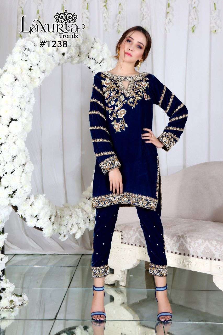 laxuria trendz winter special collection design number 1238 embroidery velet suit readymade pakistani concept suits collection readymade dress 