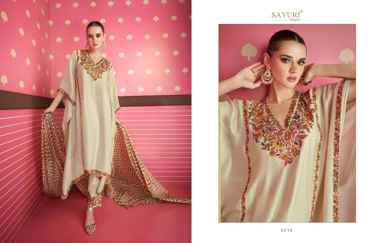 sayuri designer catalogue adonia series 5214 to 5217 cream silk stylish kaftan with pant indian designer partywear suits catalogue collection