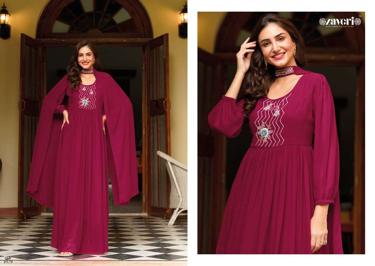 zaveri catalogue qalb series qalb 1079 to qalb 1082 handwork designer reaydmade gown for girls gown collection
