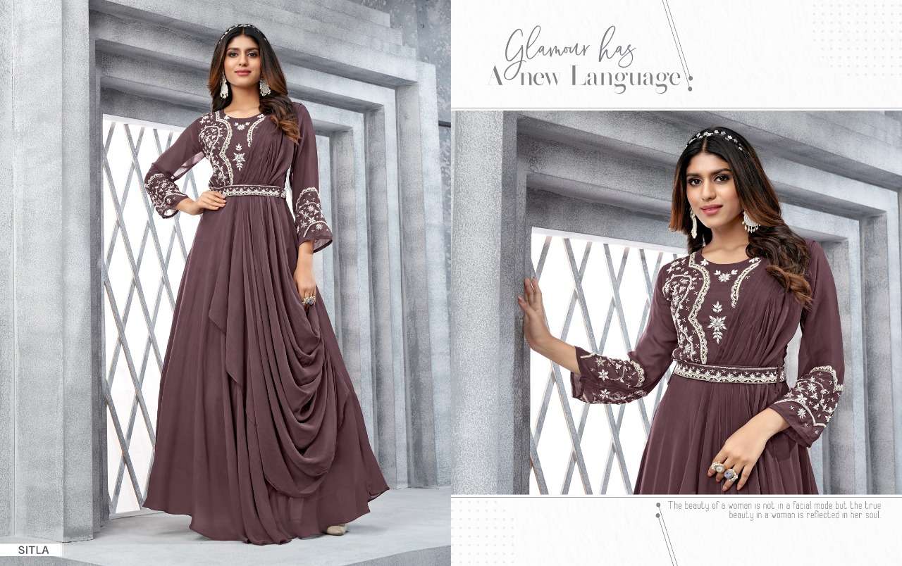akshara vol 30 stylish full flared gown collection Embellished hand Work Full Flared Crush Gowns partywear gown collection