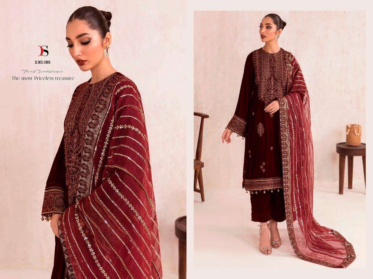 anaya velvet 3 by deepsy series 1901 to 1906 suit velvet with embroidery pakistani concept suits collection reyon pasmina duppta 