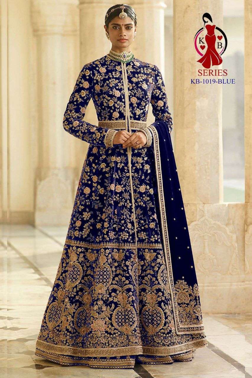 boutique collection kb series design number  kb1019 velvet designer bridalwear full heavy anarkali bridalwear collection wholesaler of catalogue suits in surat 