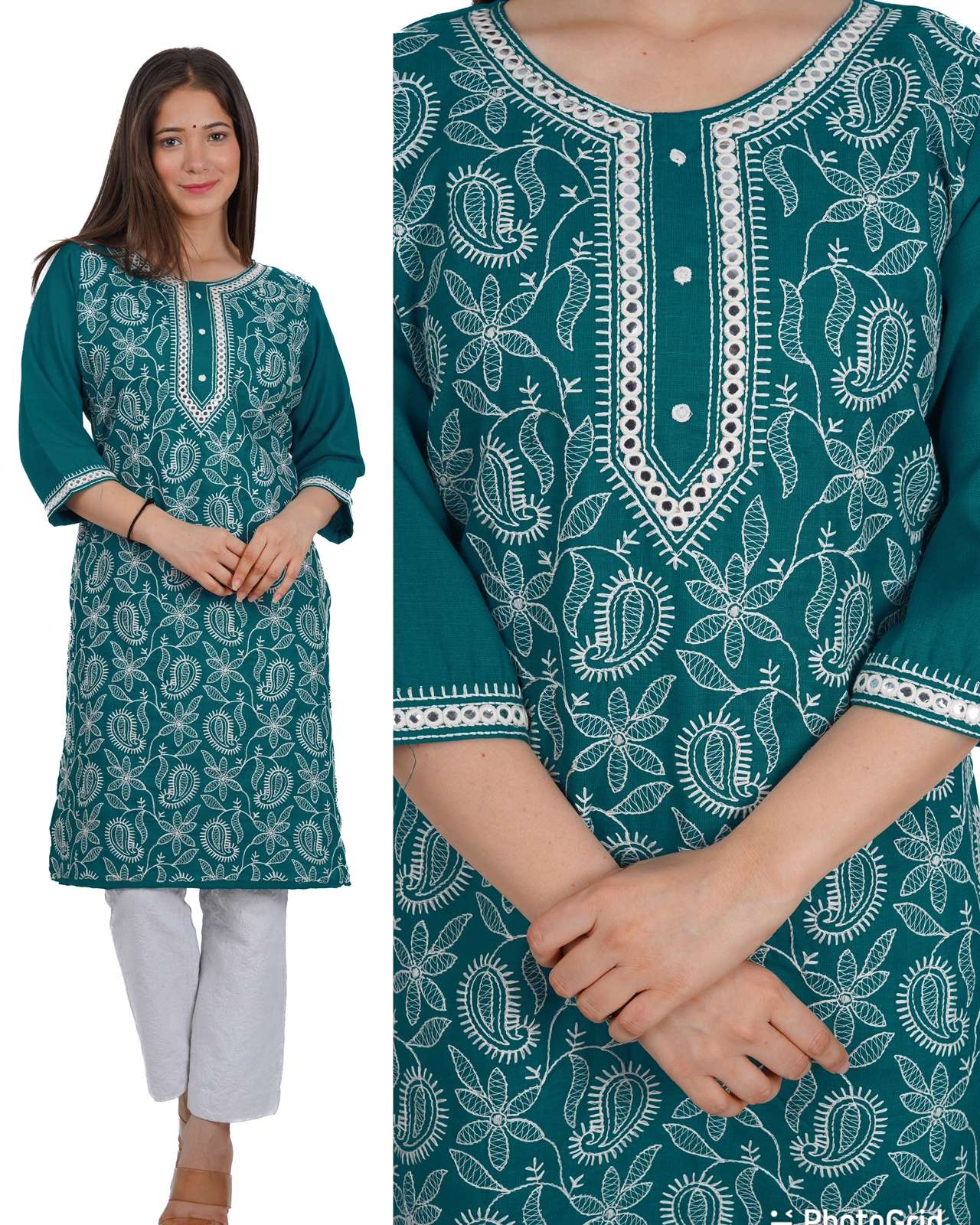 catalogue noor heavy chikankari embroidery work straight kurtie cotton fabric dailywear kurtie collection
