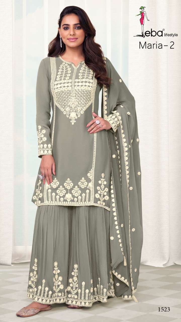 eba lifestyle catalogue maria 2 series 1523 to 1526 sharara plazo designer embroidery indian heavy catalogue suits collection