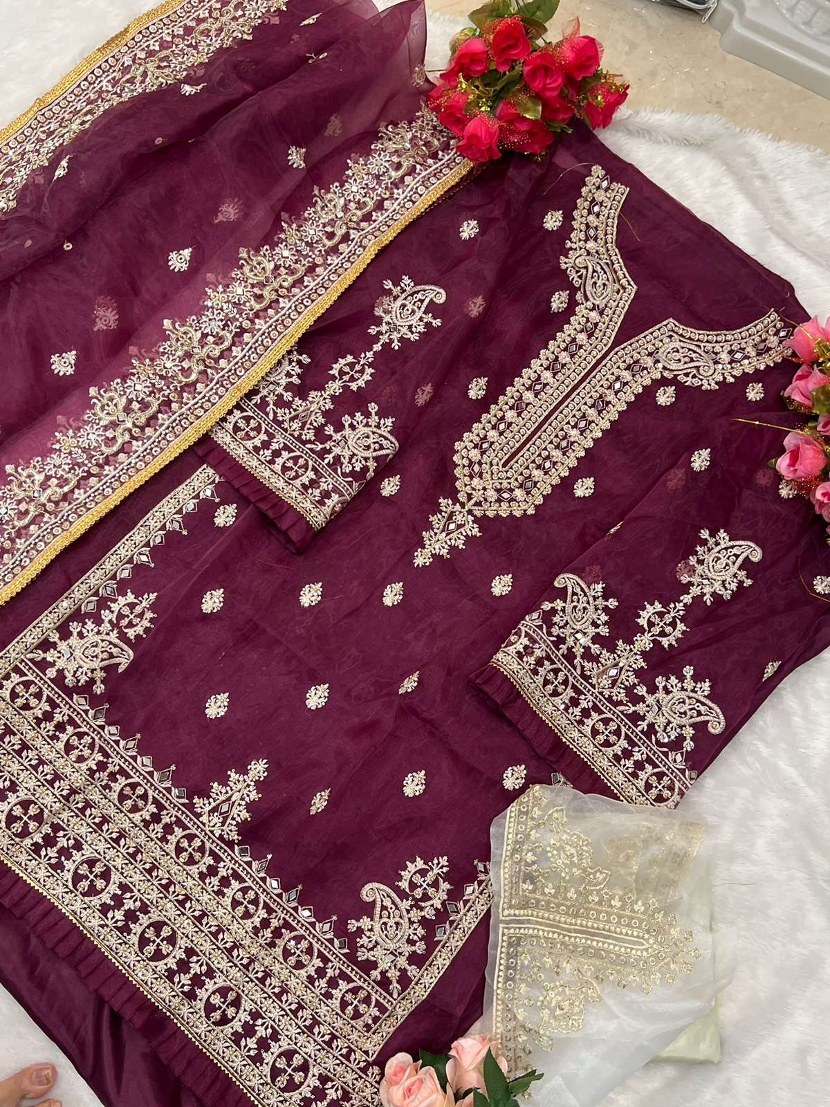 mehbbob tex light cream rani duppta colour addition organza pakistani concept suits collection 