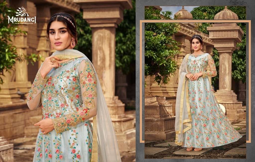 mrudangi catalogue sanjh a premium anarkali collection with embroidery work 2020 colour edition series 