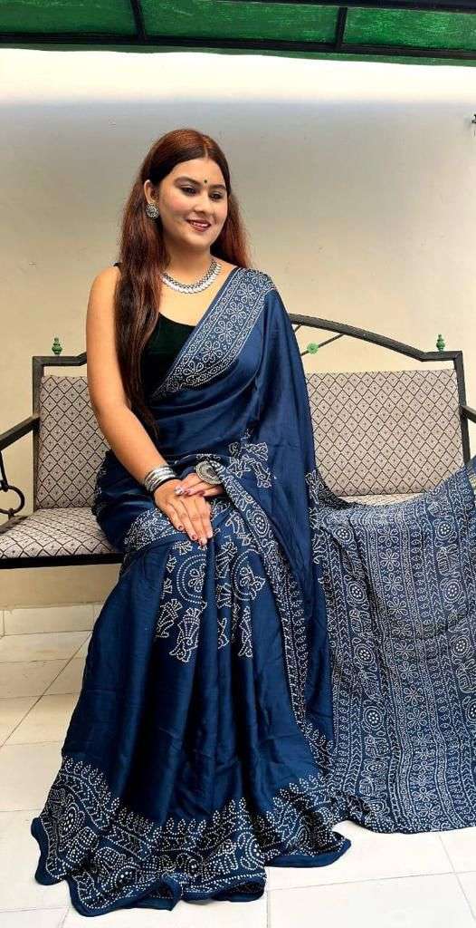 nandini 3 ajrakh digital print muslin fabric saree with very soft in texture light weight silk fabric with rich gaze muslin silk saree collection