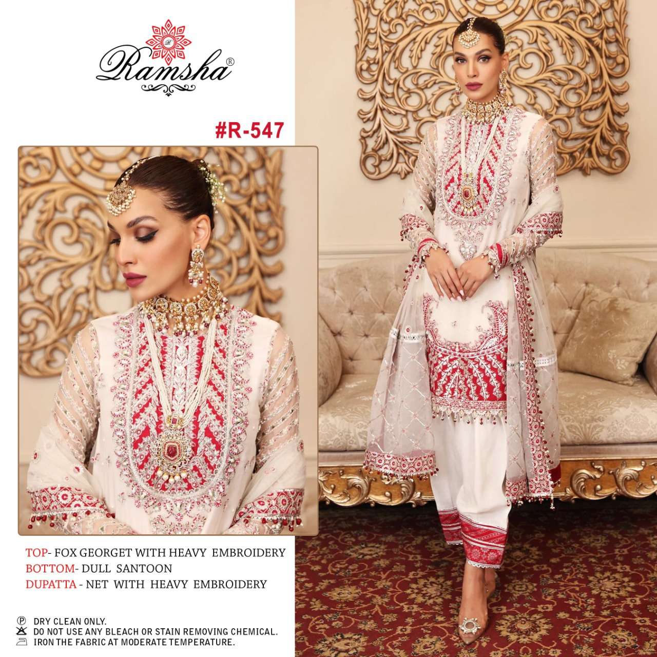 ramsha present r 547 pakistani concept suit fox georgette with heavy embroidery wholesaler of pakistani suit in surat 