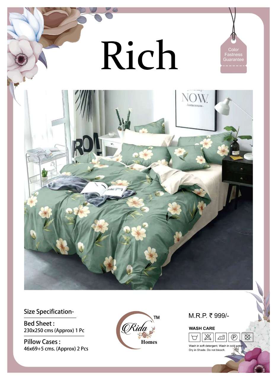rida homes fresh arrival rich 3 pcs bedsheet cotton satin fabric affordale home mattress bedsheet for doublebed
