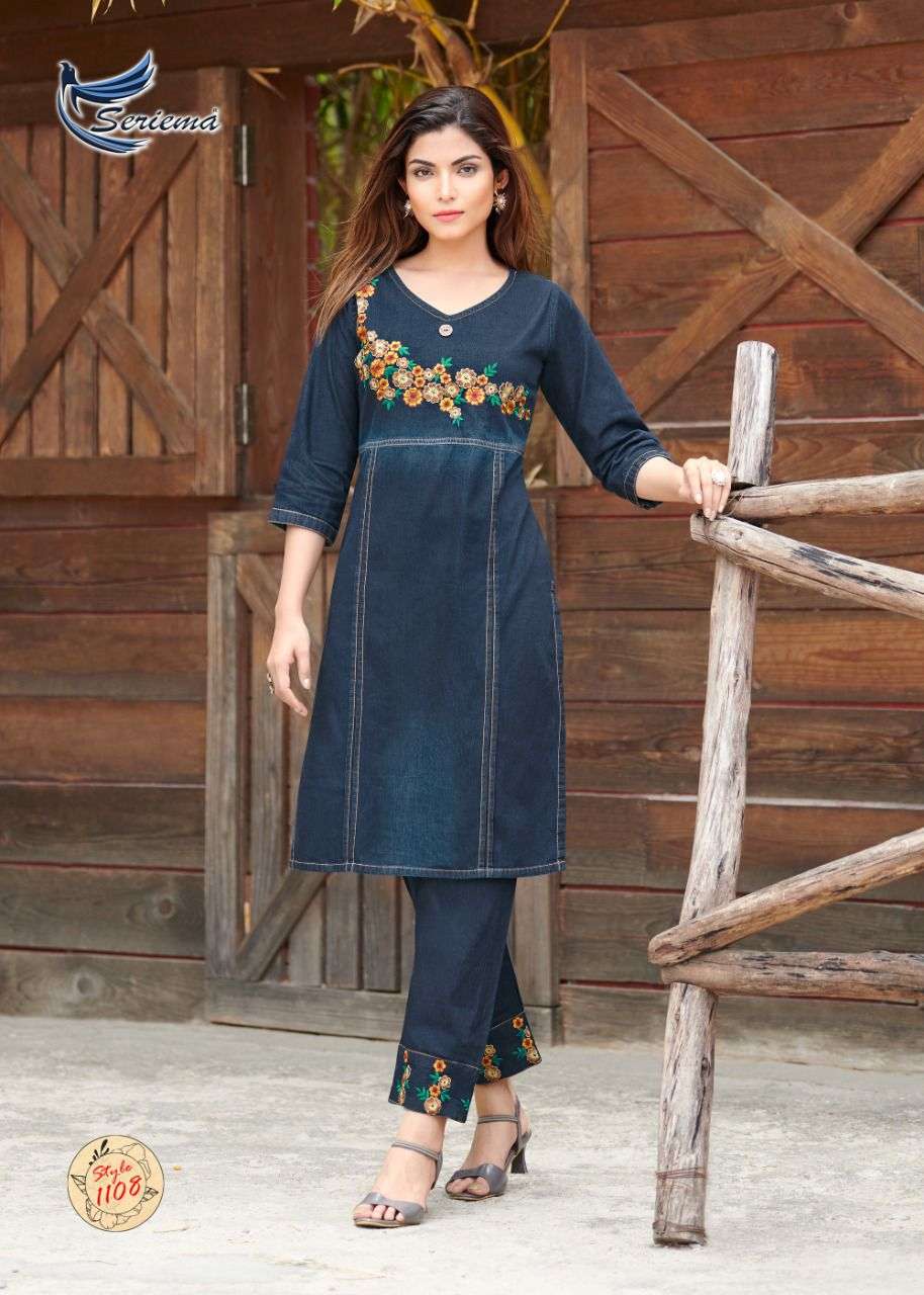 seriema designer funky look diffrenet shades of denim catalogue name kumb westin stylish funky denim kurtie with pand coord set for girls funkylook kurties for girls