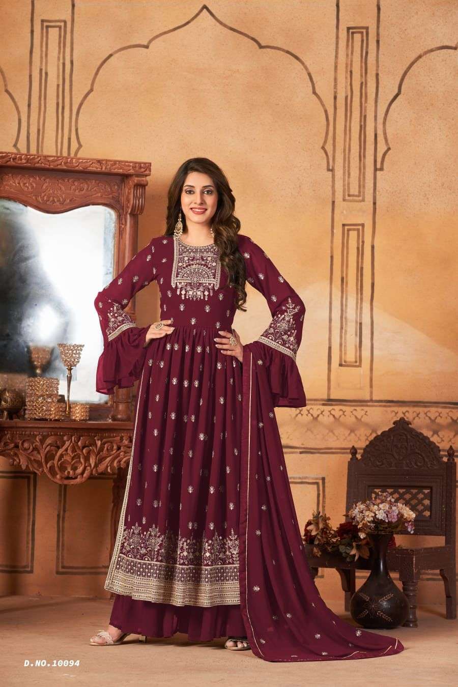 Anjubaa vol 9 series 10091 to 10094 designer naira cut suits collection partywear nayracut georgette full embroidery with gharara pant collection 