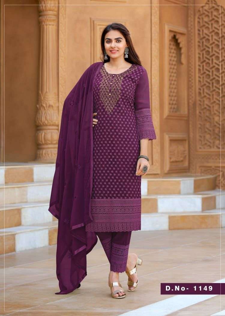 catalogue kumb viber series 1138 to 1145 light colour and dusty colour coman colour heavy shiffli chicken work stiched suits collection full embroidery shiffli work suit