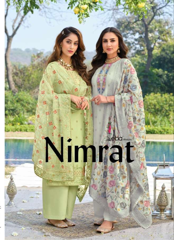 eba lifestyle catalogue nimrat series 1431 to 1434 pure viscose indian partywear straight suit with heavy embroidery partywear catalogue dresses collection