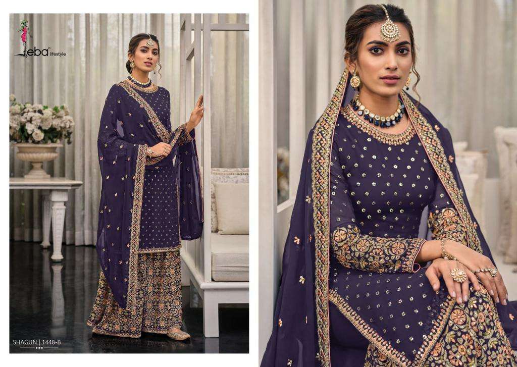 eba lifestyle catalogue shagun colour addition 4 georgette with embroidery work sharara dress collection partywear sharara suits wholesaler of suits in surat