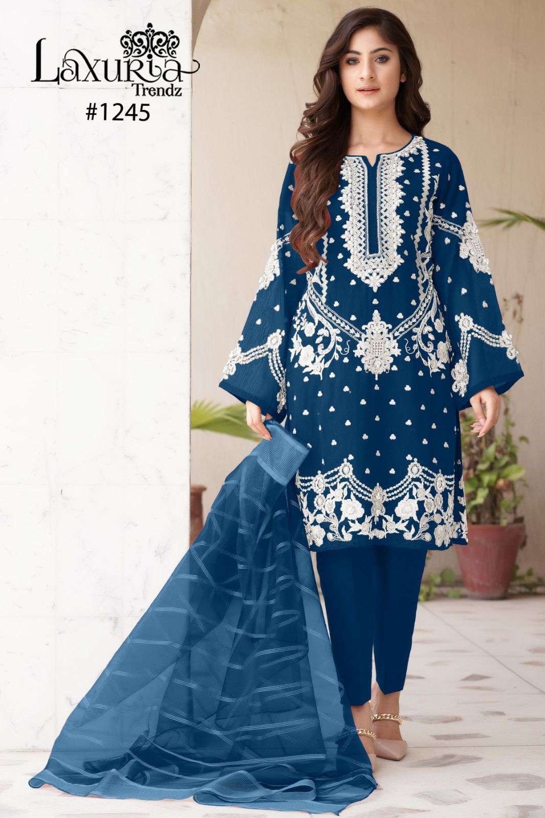 fantastic collection kurtie with pant and duppta laxuria trendz design number 1245 affordable price readymade pakistani style dress collection