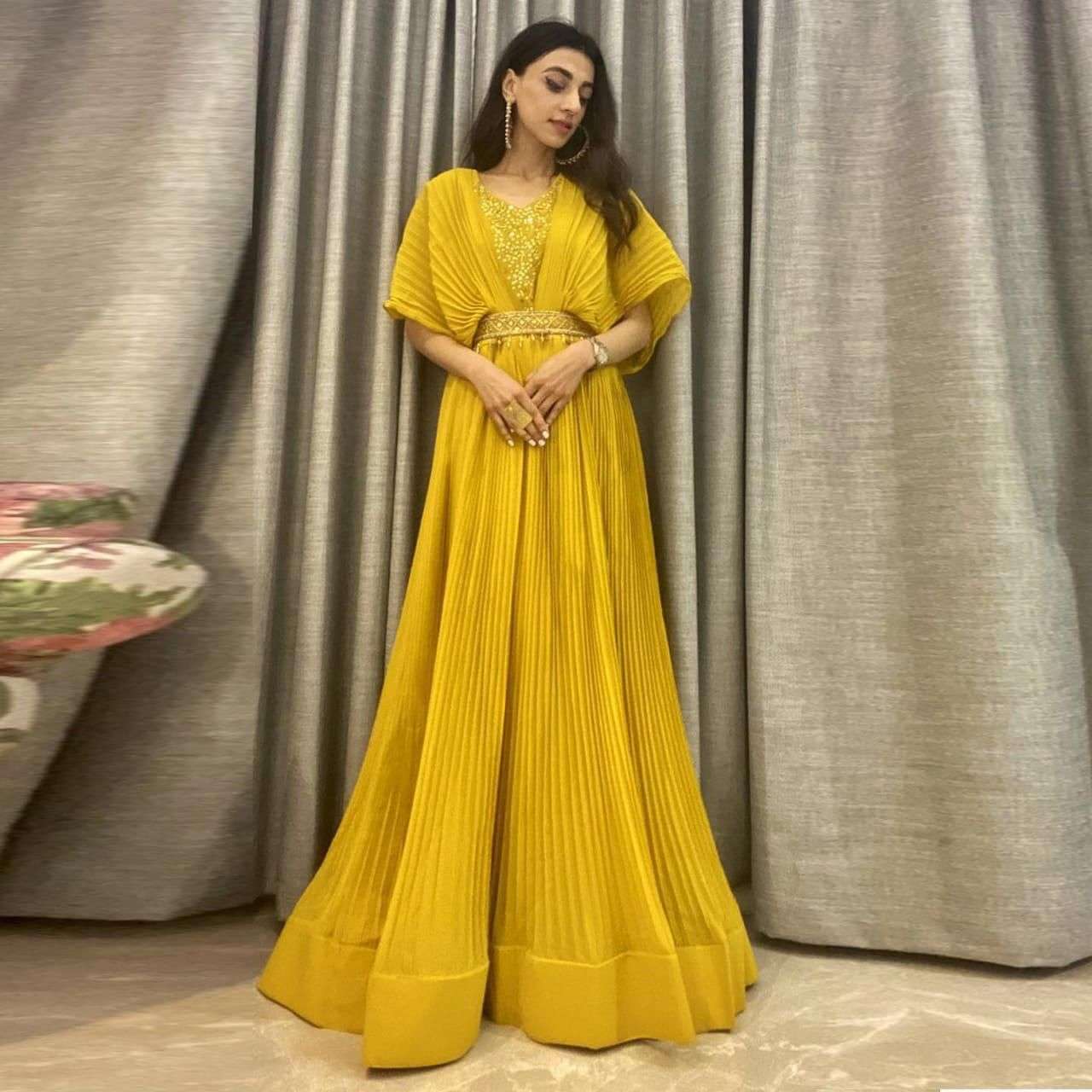 haldi special perfect evening date or party outfit the wedding season for haldi function designer handwork gown in affordable price 