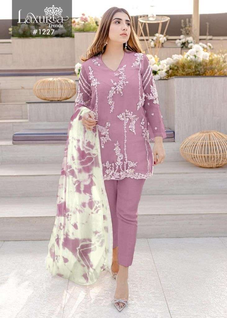 laxuria trendz design number 1227 new design with new colour kurtie with pant and duppta readymade pakistani concept suits collection