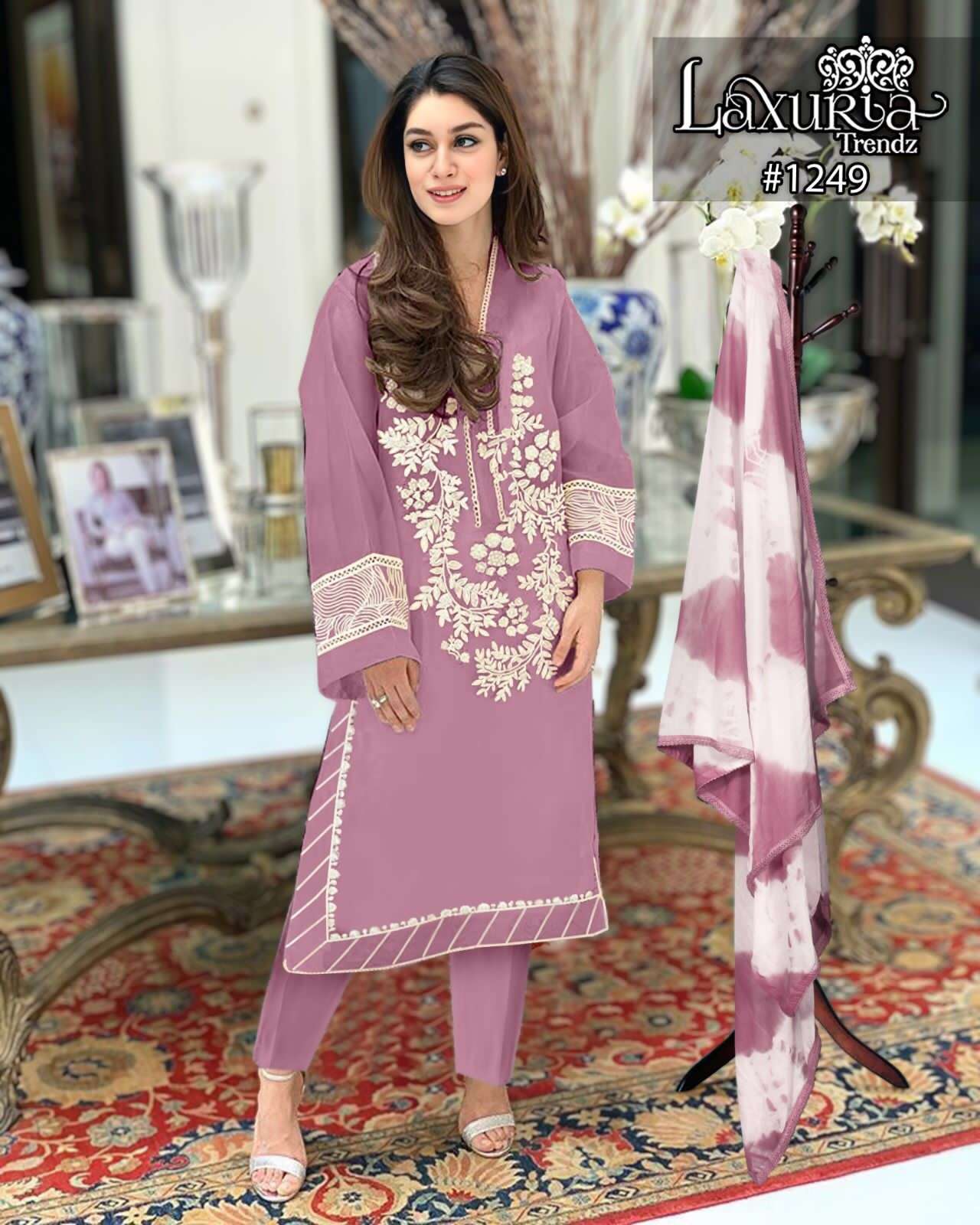 laxuria trendz now launching new design with new colour kurti with pant and duppta laxuria trendz design number 1249 pakistani readymade dresses collection
