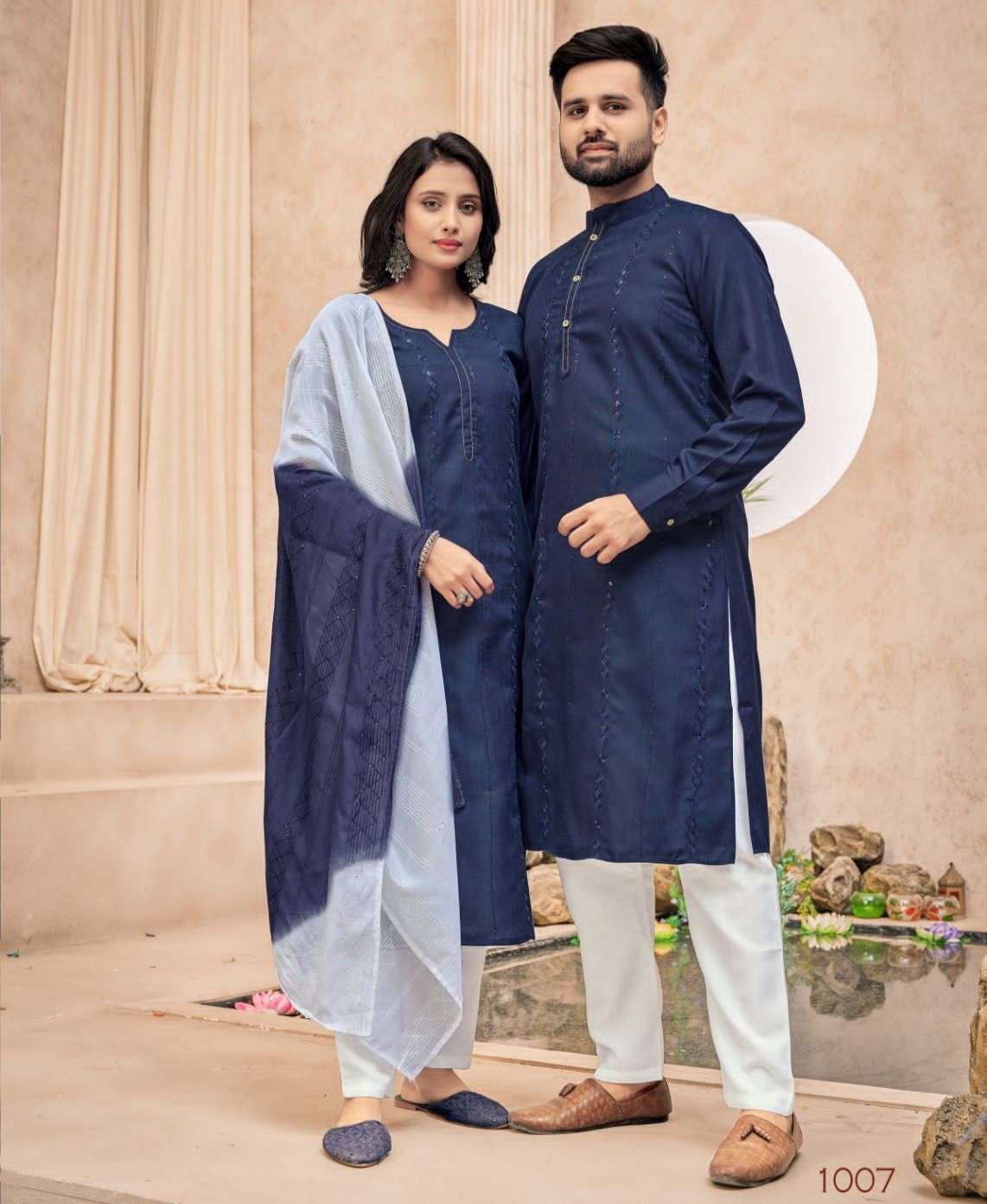 magic moments pure cotton with embroidery linning with sequnce & stylish pattern couple same kurta for mens and kurtie for women same style combo couple combo collection