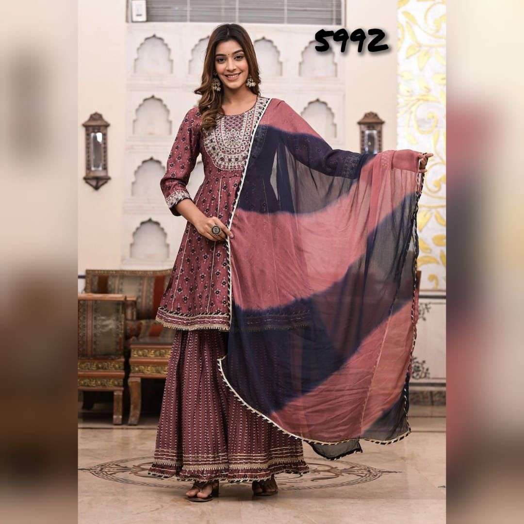 maheshwari group sharara collection catalogue anupama  seires 5722 to 5725 and series 5991 to 5992 readymade sharara collection beautyfull sharara collection
