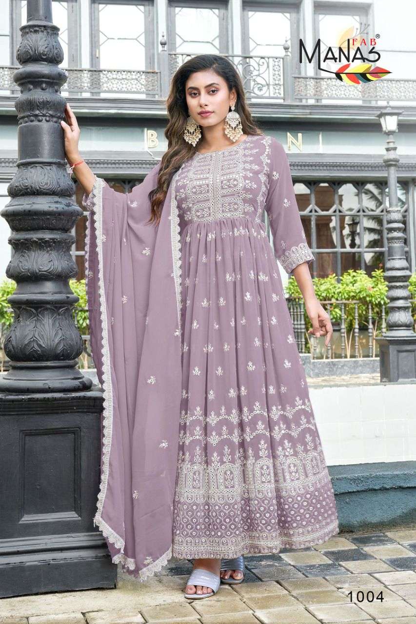 manas fab 2piece gown with duppta georgette with mirror embroidery work with full inner readymade gown with duppta by manas fab