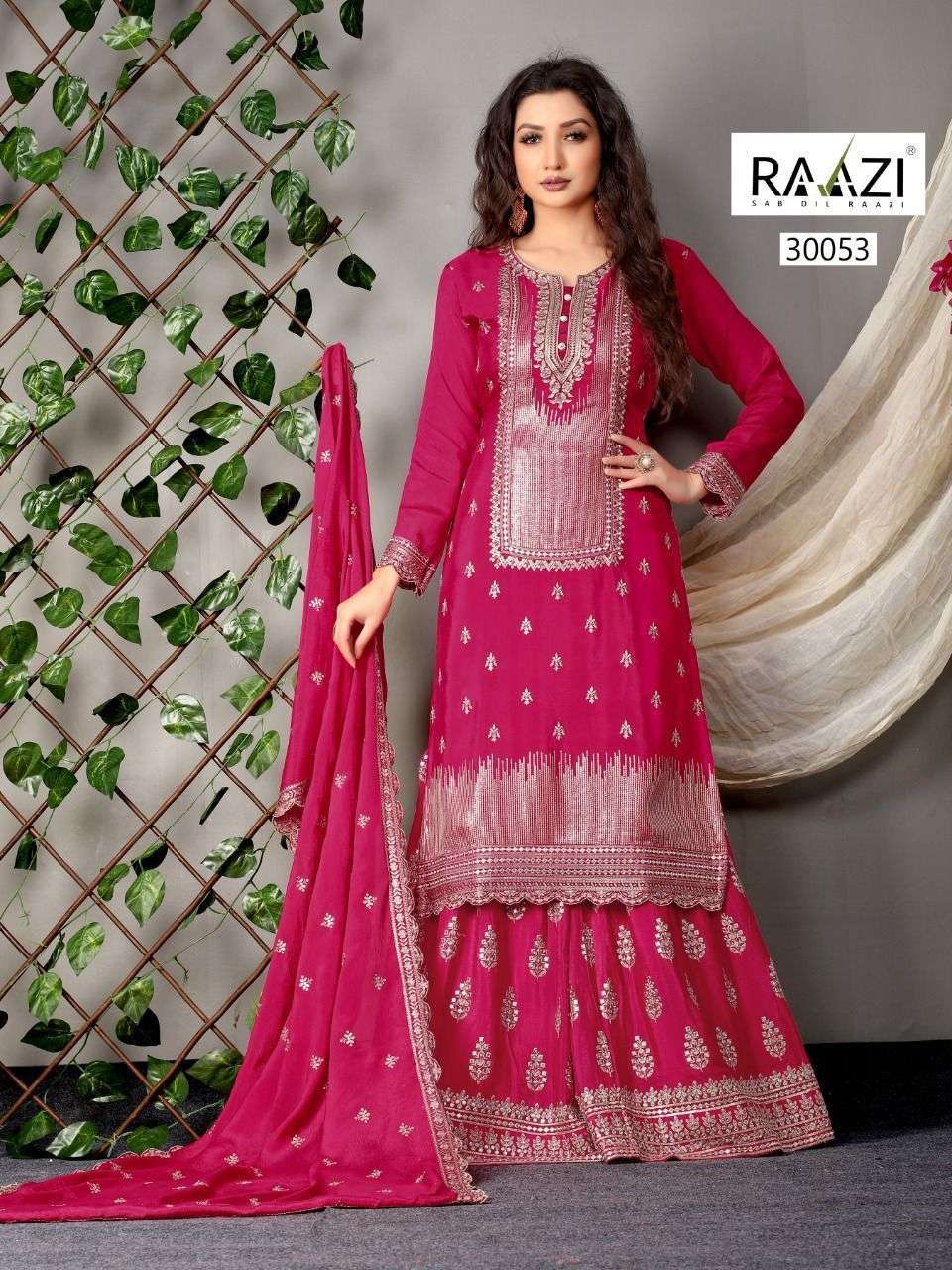 raazi catalogue dibaro vol 5 series 30053 to 30058 designer partywear sharara suits collection catalogue branded sharara suits in affordable price 
