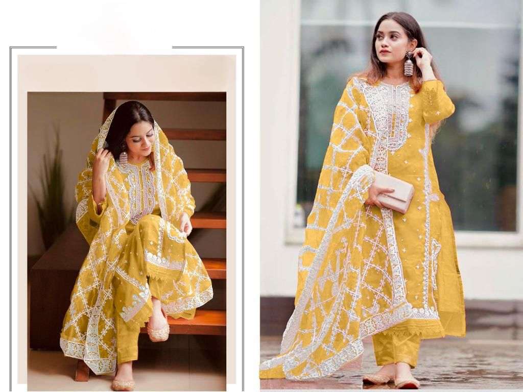 ready colours organza with heavy embroidery stone work organza embroidered duppta with moti embroidery work pakistani suits collection wholesaler of pakistani suits in surat 