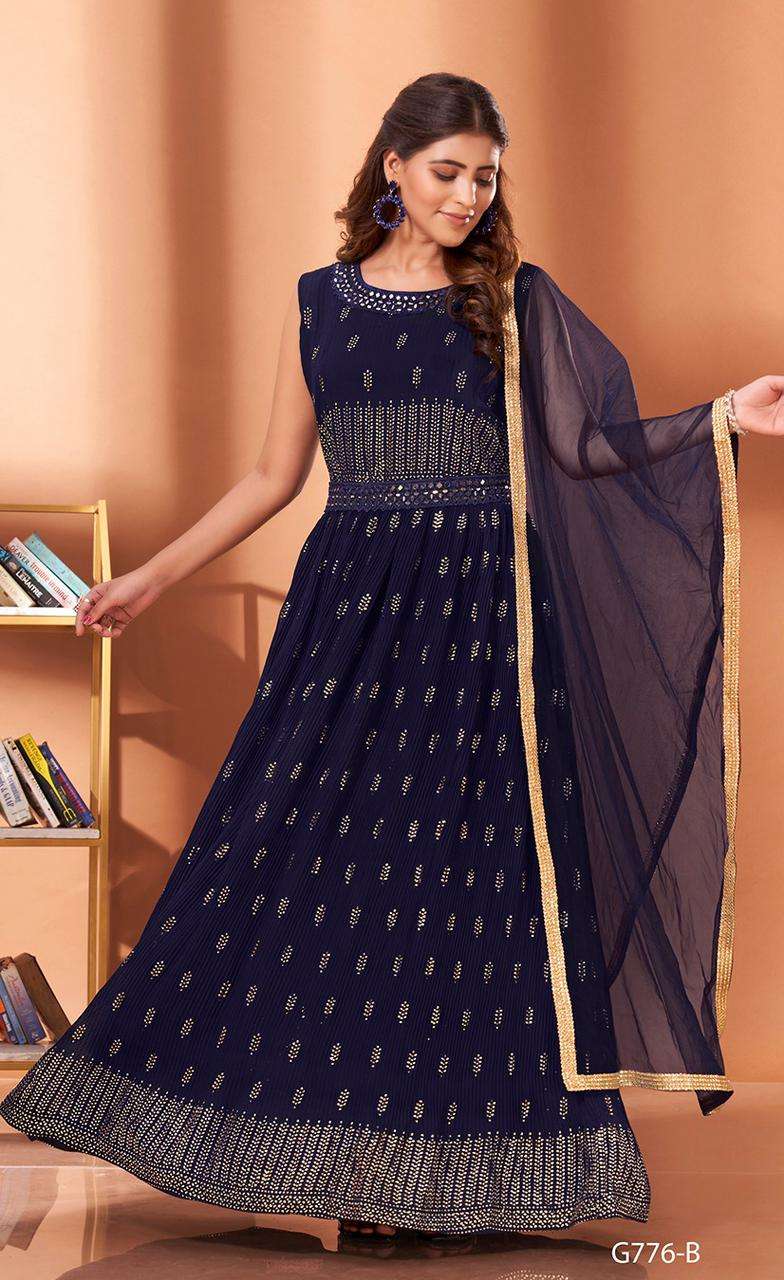 readymade gown georgette crush fabric designer partywear full flair readymade gown in affordable price mirror work gown collection