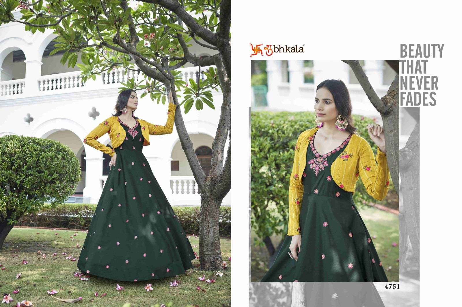 shubhakla catalogue flory vol 21 series 4751 to 4755 new exclusive sequnce embroidered work anarkali gown 